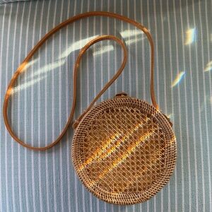 Anthropologie Rattan Round Crossbody Bag